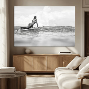 Black and White Surfing Wall Art Canvas Print – Framed Ocean