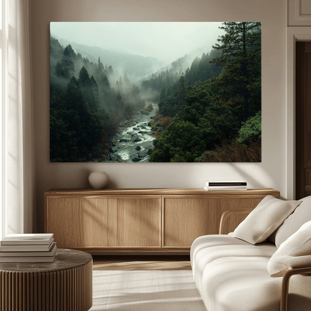 Misty Forest Wall Art Canvas Print – Framed Foggy River