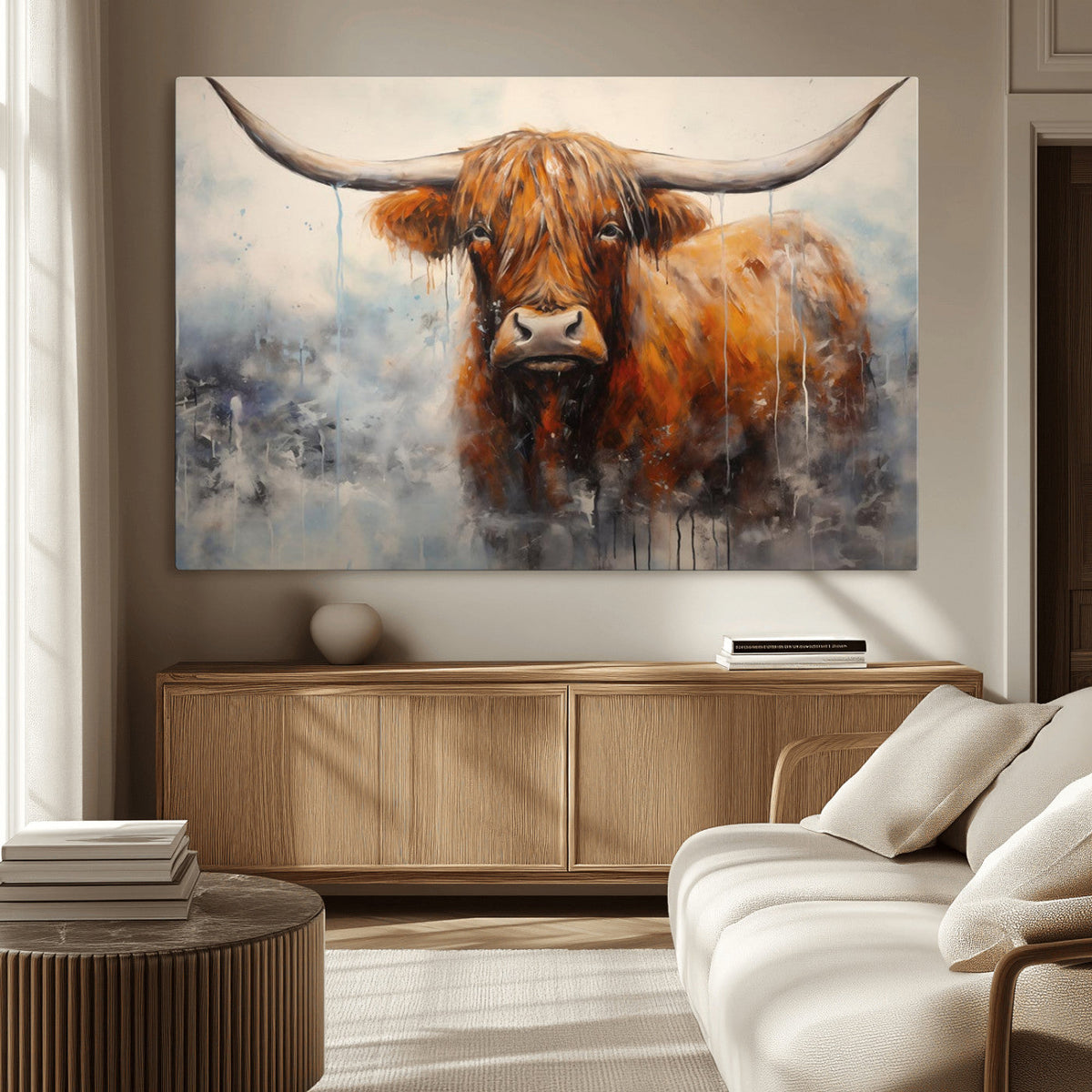 Scottish Highland Wall Art Canvas Print, Framed Longhorn Art