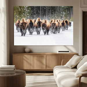 American Bison Herd Wall Art Canvas Print – Powerful Winter