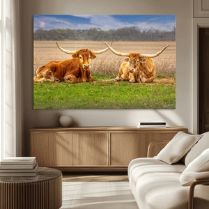 Texas Longhorn Pair Wall Art Canvas Print – Peaceful Rustic