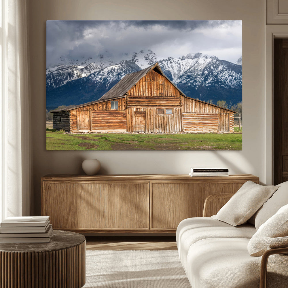 Rustic Wooden Barn Wall Art Canvas Print – Snowy Mountain