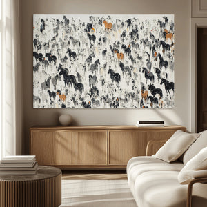 Wild Horse Stampede Wall Art Canvas Print – Monochrome