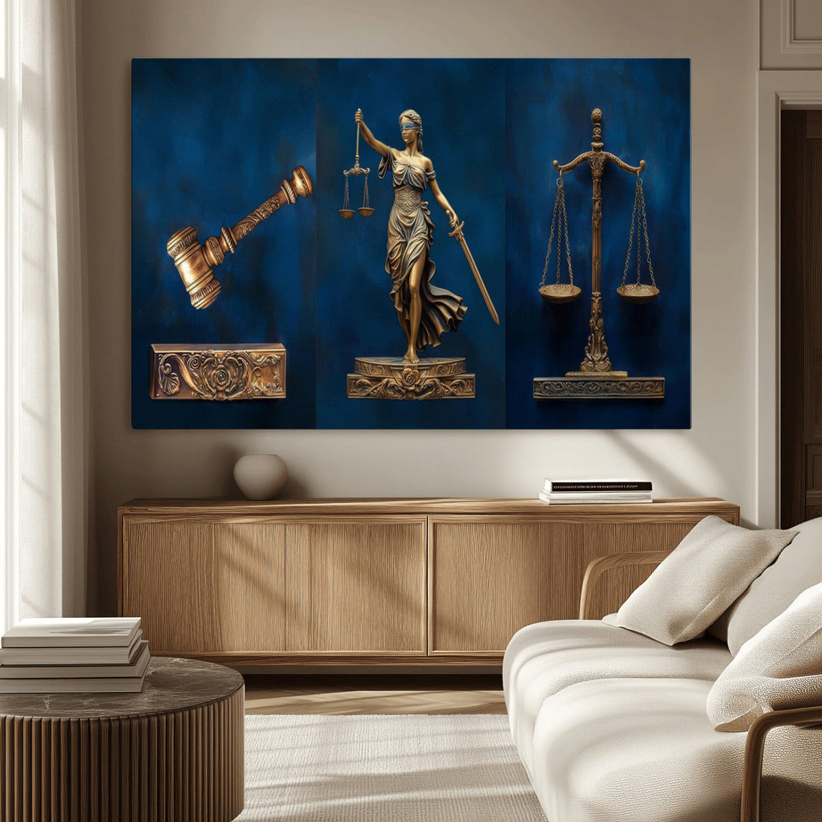 Lady Justice Wall Art Canvas Print – Elegant Gold Legal