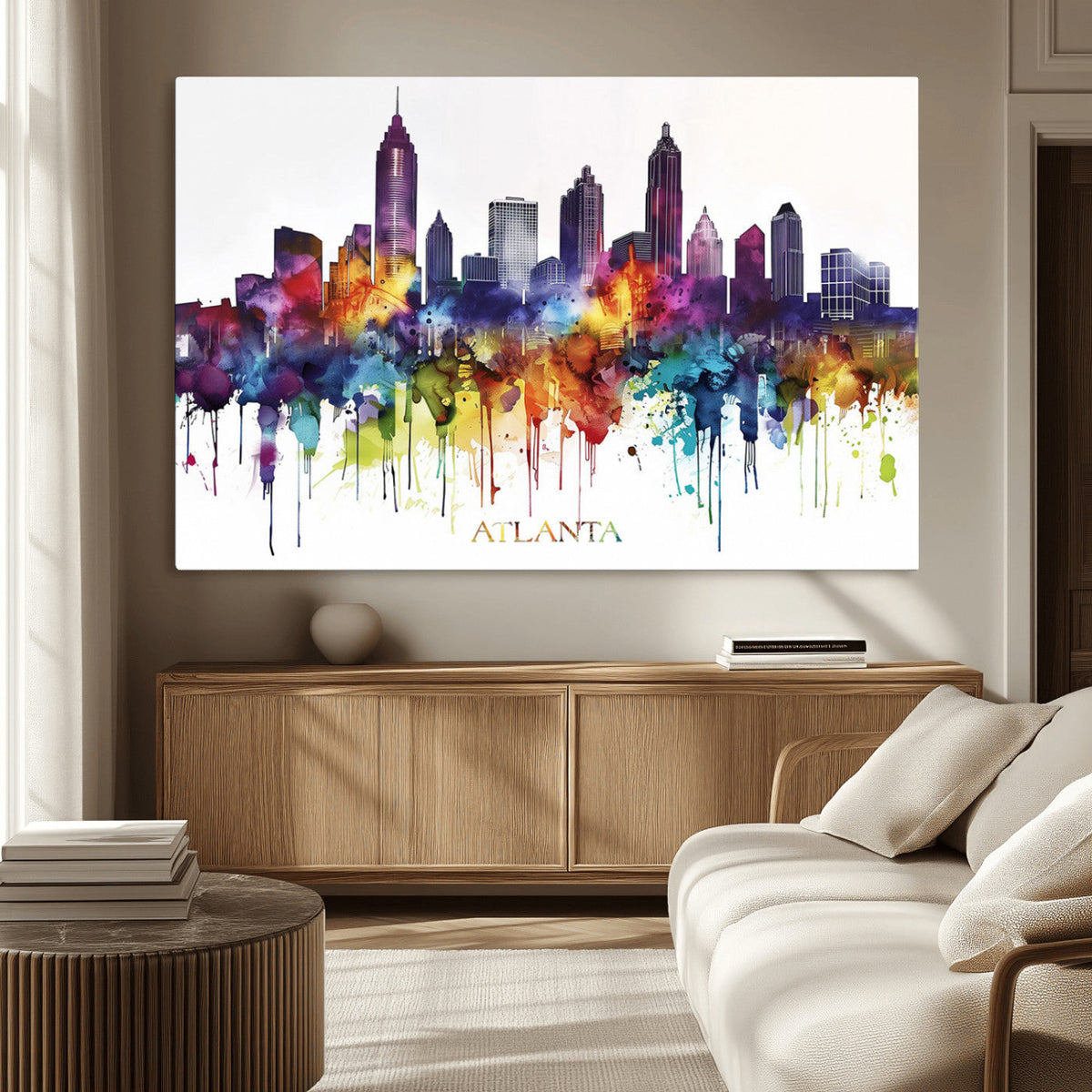 Atlanta Skyline Wall Art Canvas Print – Framed Colorful