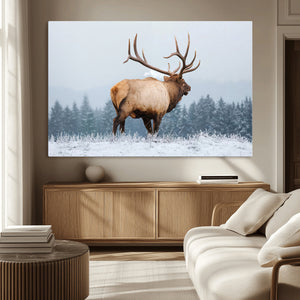 Majestic Elk Snowy Forest Wall Art Canvas Print – Winter