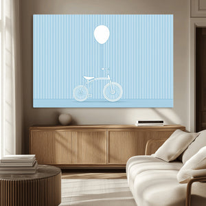 Minimalist Bicycle Balloon Canvas Wall Art – Playful Blue