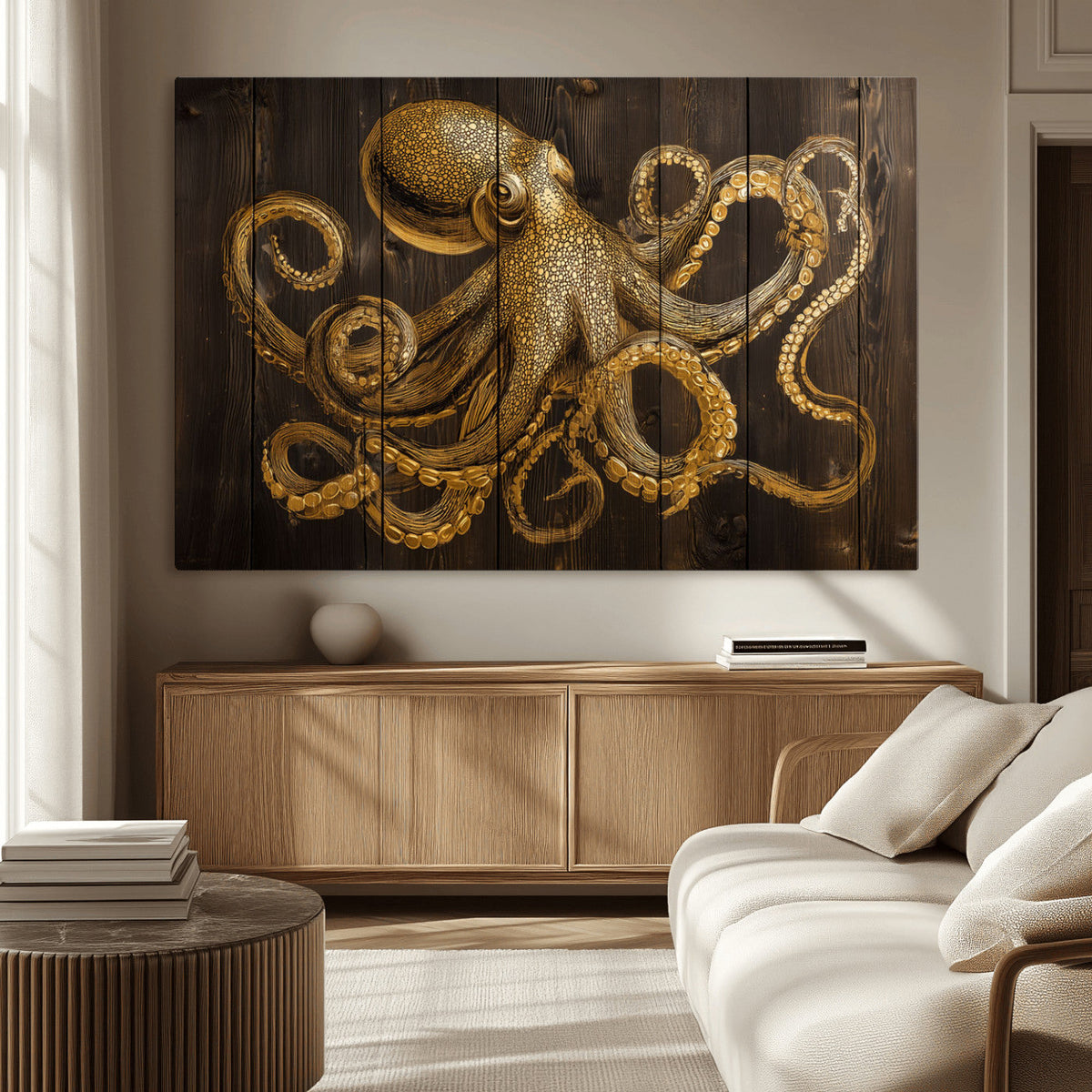 Octopus Wall Art Canvas Print – Wooden Art Sea Creature