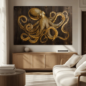 Octopus Wall Art Canvas Print – Wooden Art Sea Creature