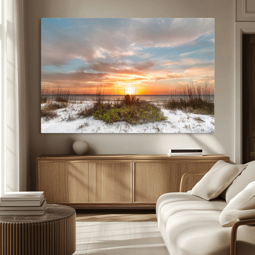 Sunset Beach Wall Art Print – Coastal Canvas Ocean Landscape
