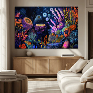 Vibrant Neon Coral Reef Wall Art Canvas Print, Colorful