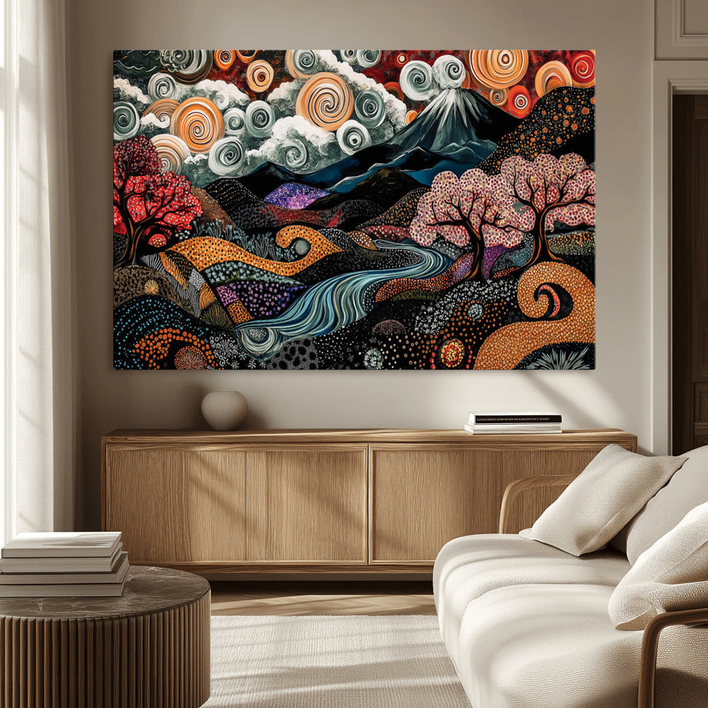 Whimsical Abstract Landscape Wall Art Canvas Print, Colorful