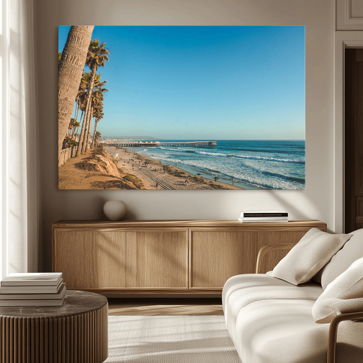 Scenic Beach Wall Art Canvas Print – Tall Palm Trees, Sandy