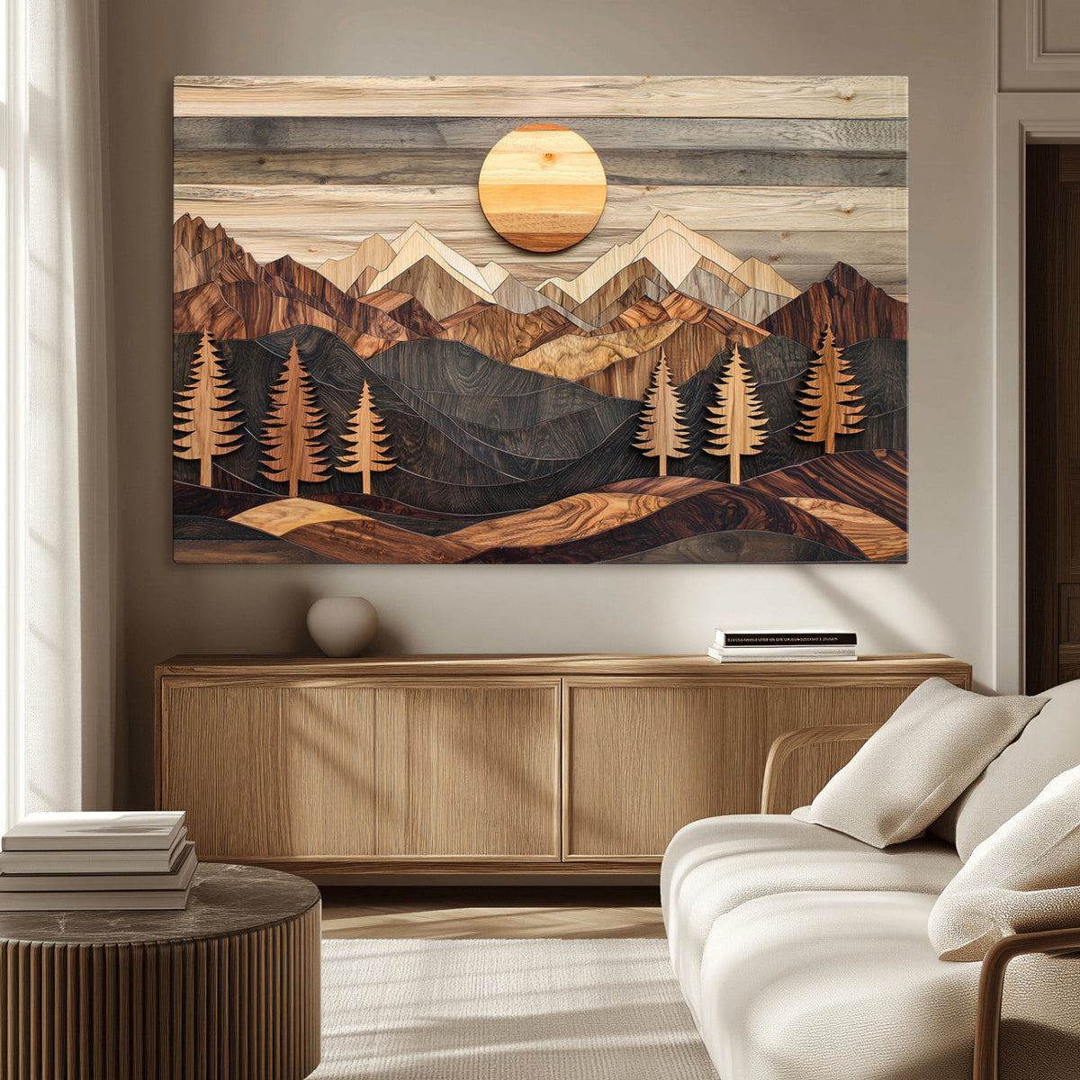 Wood Mountain Wall Art Canvas Print – Layered Forest and