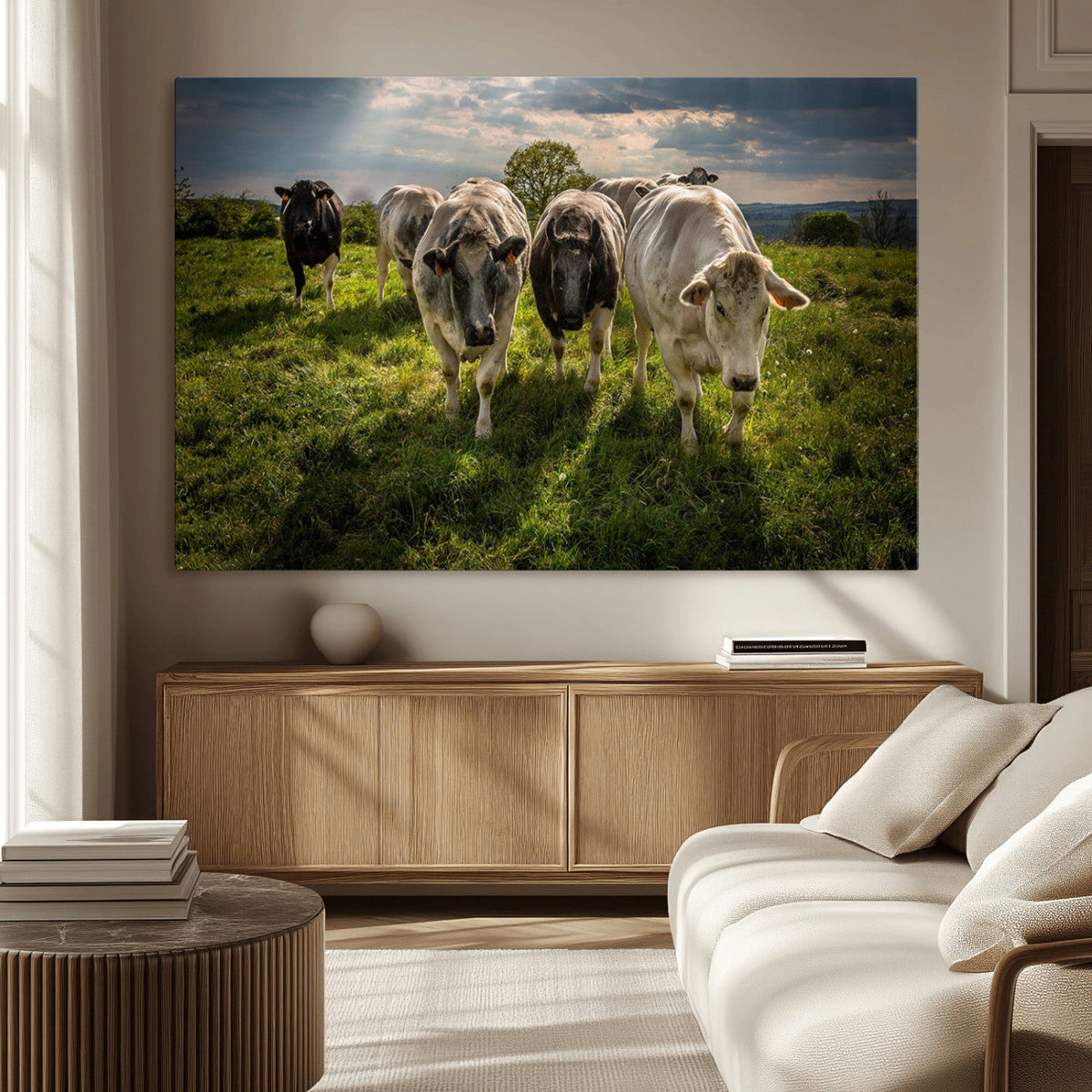 Grazing Cattle Herd Pasture Green Field Livestock Natural