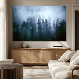 Foggy Evergreen Pines Wall Art Canvas Print, Mist Forest and
