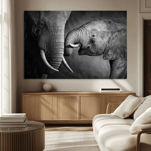 Elephant Family Wall Art Canvas, Framed Elephant Family
