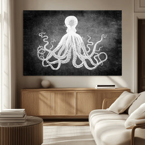 Black White Octopus Wall Art Canvas Print