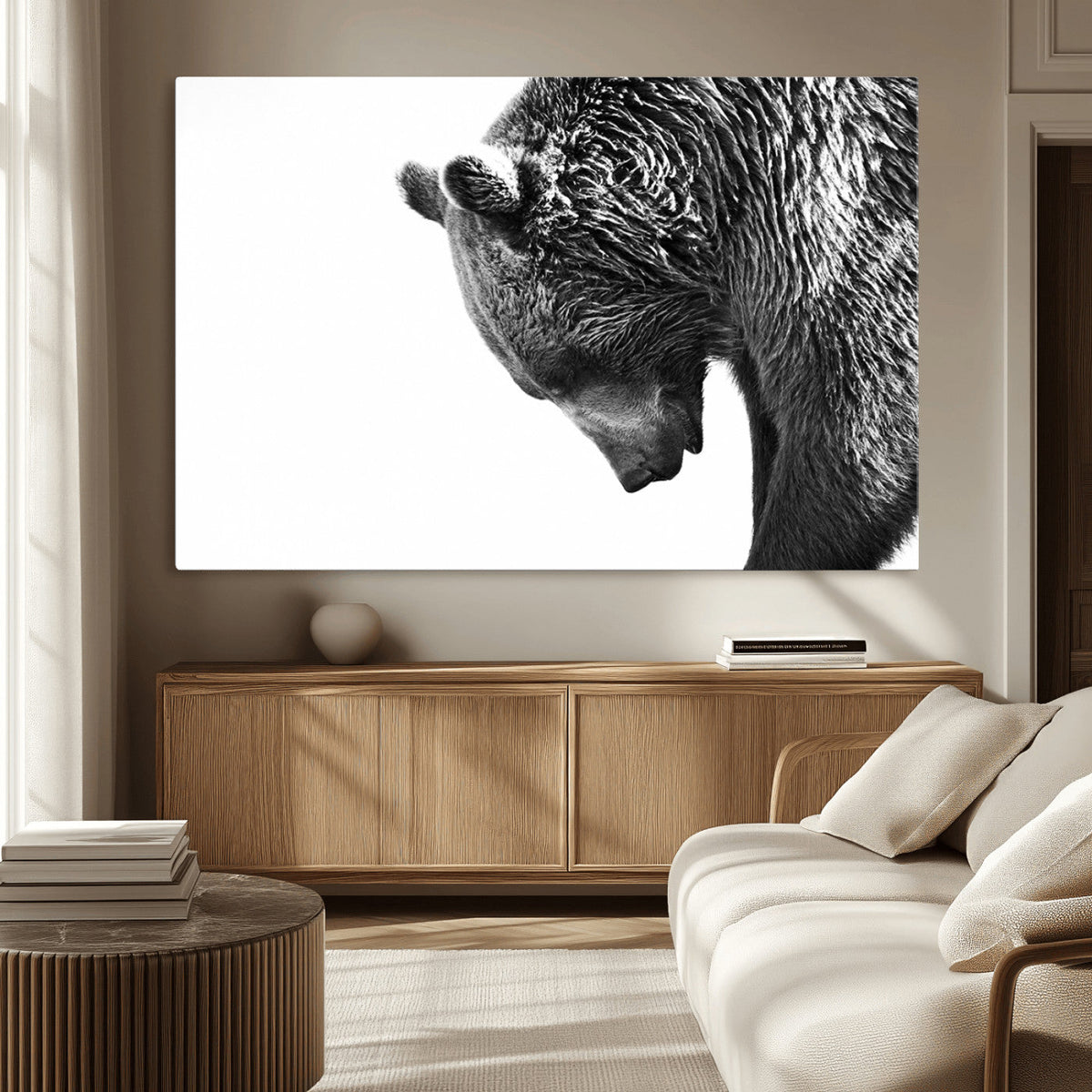Black and White Grizzly 399 Bear Canvas Print Wall Art |