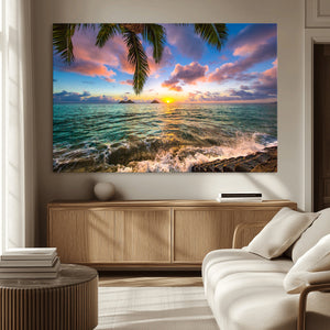 Framed Tropical Sunset Art Canvas Print