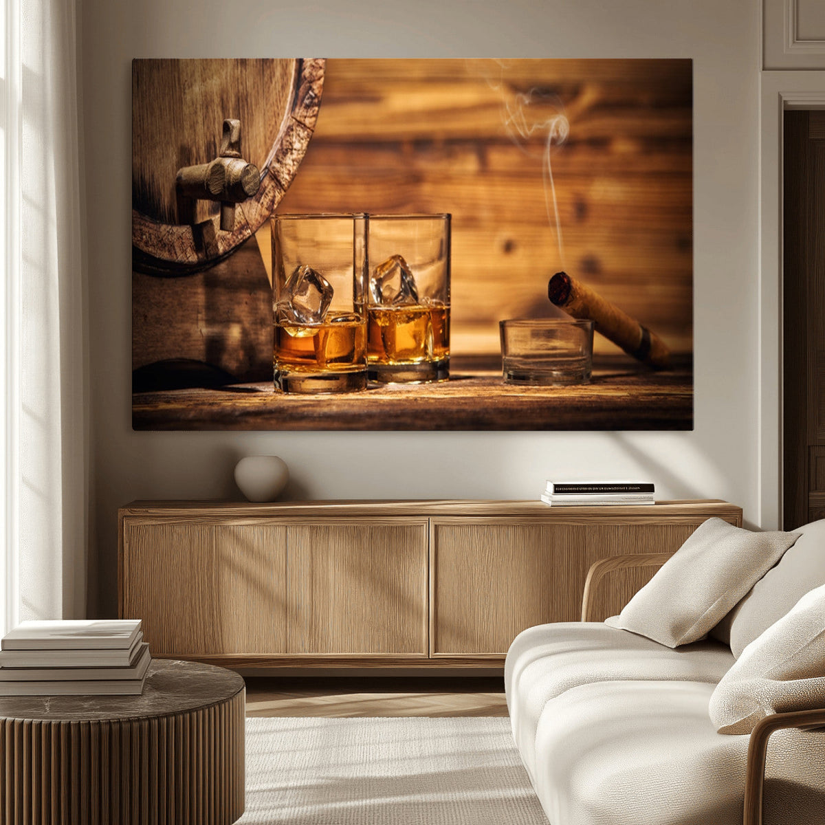 Rustic Whiskey and Barrel Canvas Print
