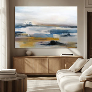 Abstract Landscape Wall Art Canvas | 3 Panel Modern Blue,