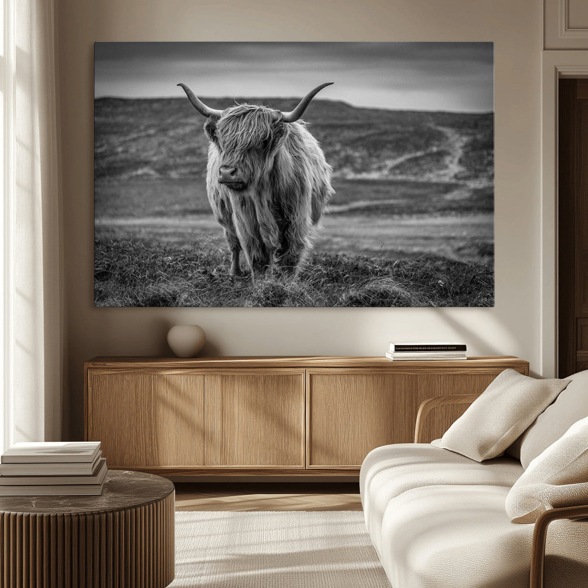 Fluffy Cattle Wall Art Print, Highland Cow Canvas, Framed