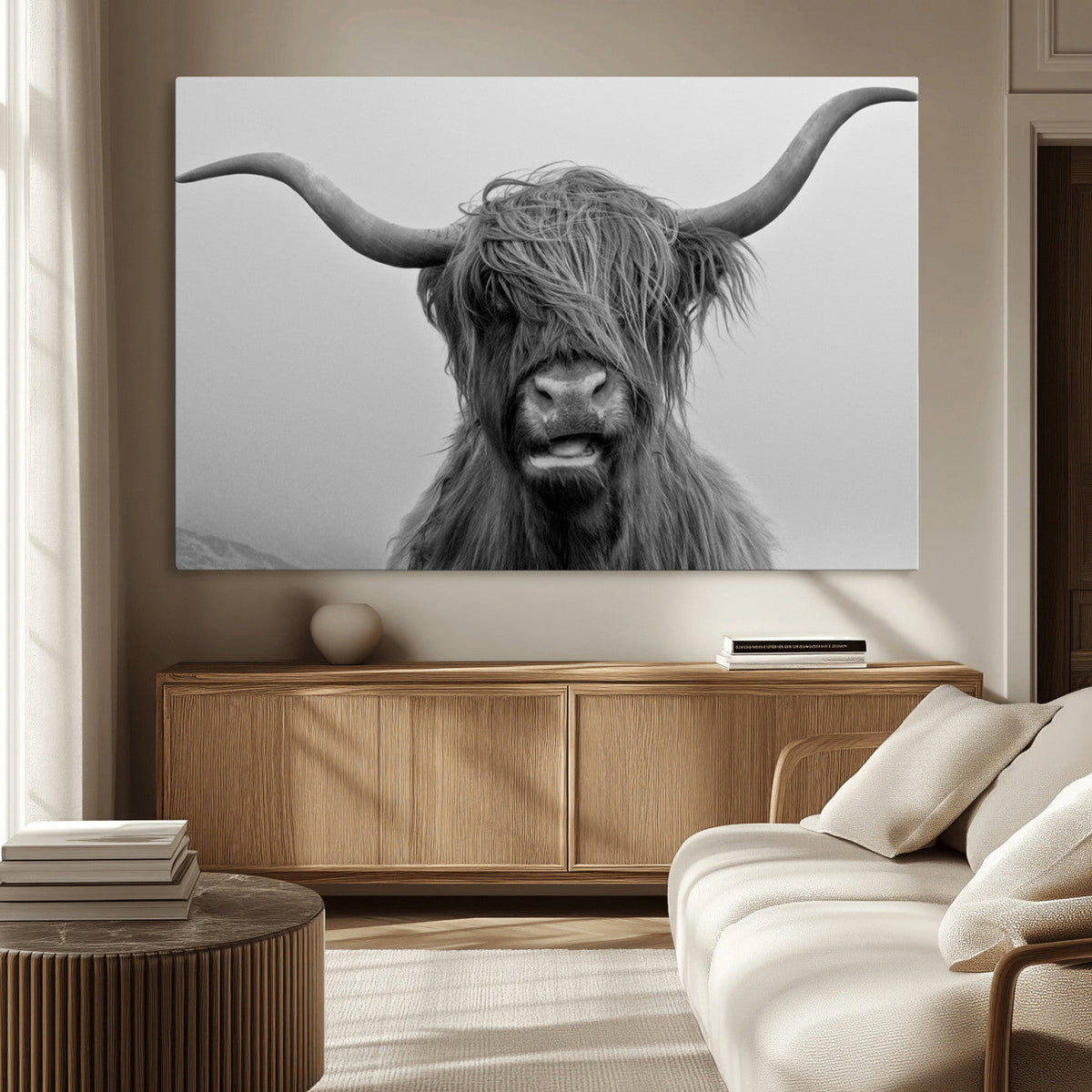 Texas Cow Wall Art Canvas, Texas Longhorn Cattle Canvas