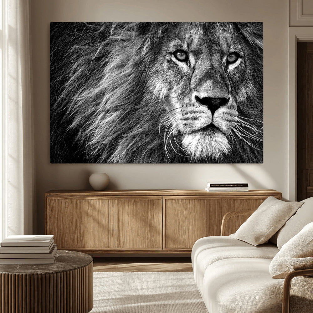 Black and White Lion Canvas Wall Art Print – Wildlife