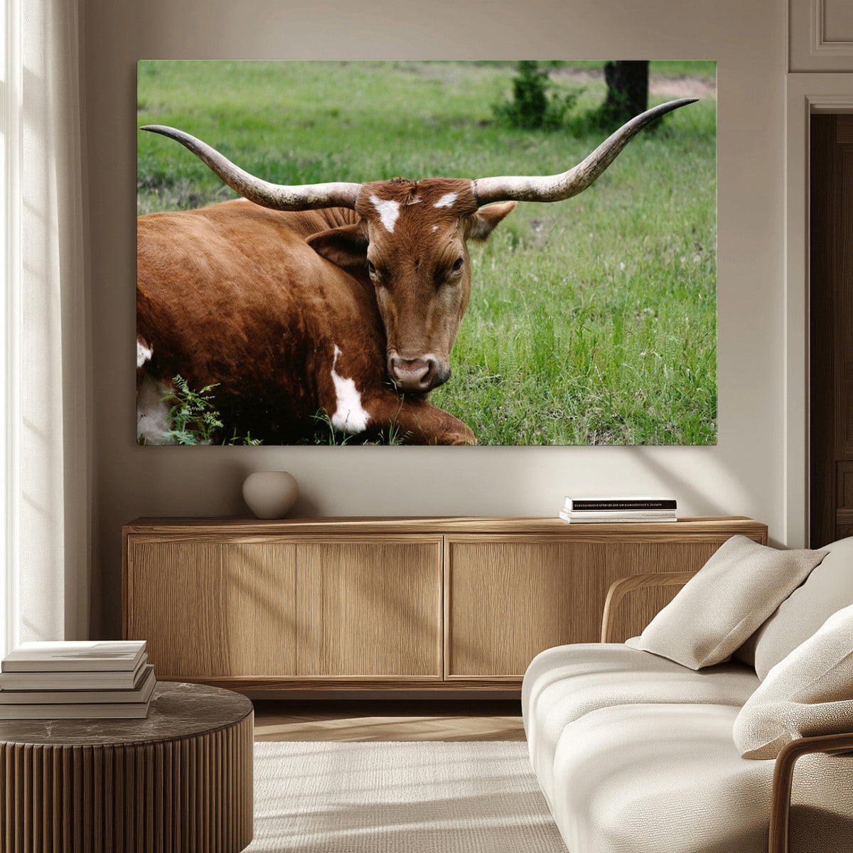 Longhorn Cow Animal Wall Art Canvas Print