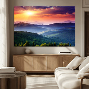 Mountain and Sunset Wall Art Canvas Print