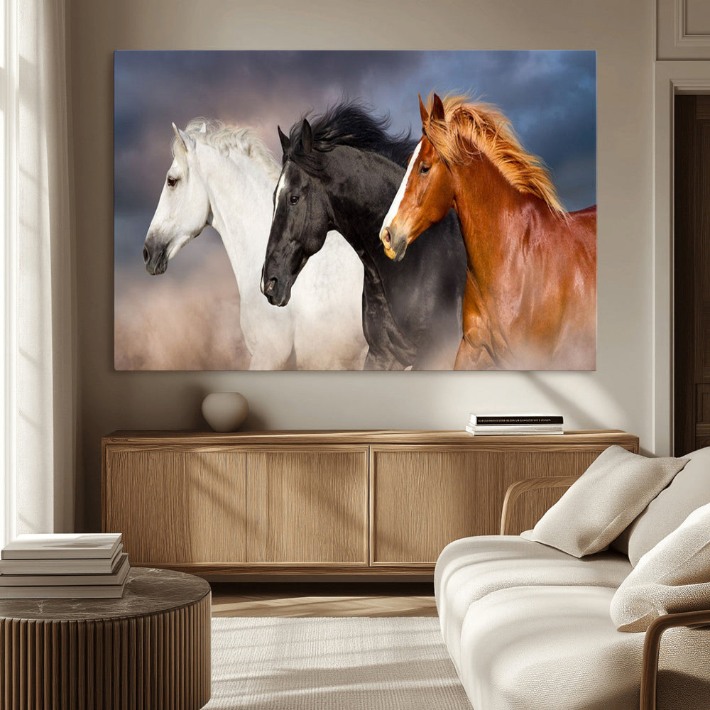 Animal Wall Art Three Horses Farmhouse Art Canvas, Framed