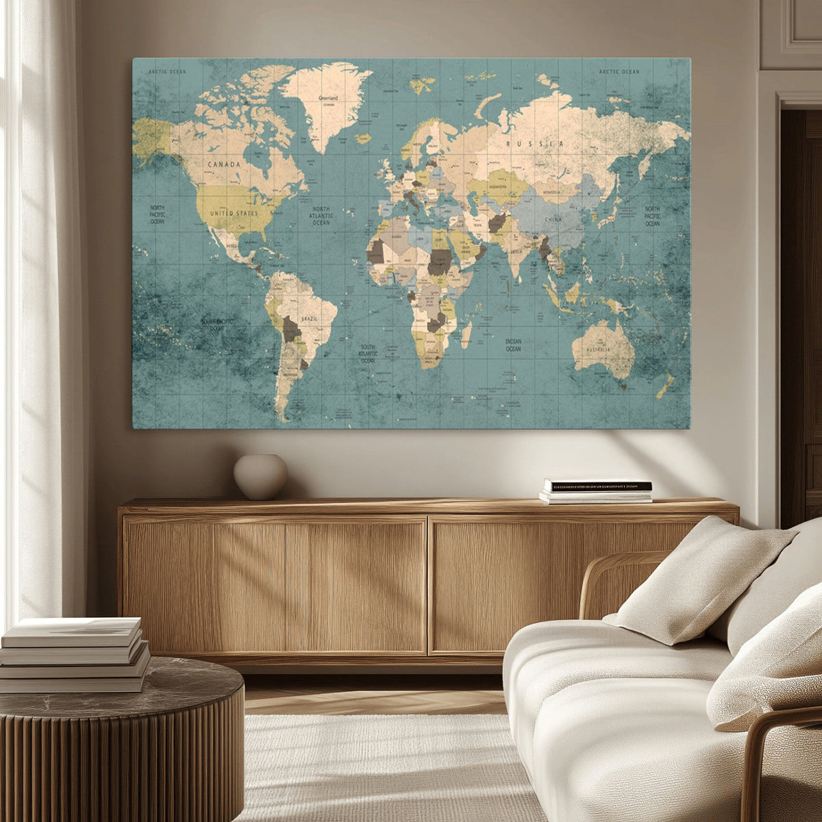 Classic World Map Canvas Print – Framed Vintage Map Wall