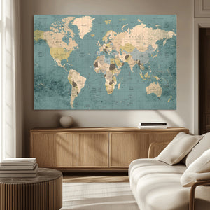 Classic World Map Canvas Print – Framed Vintage Map Wall