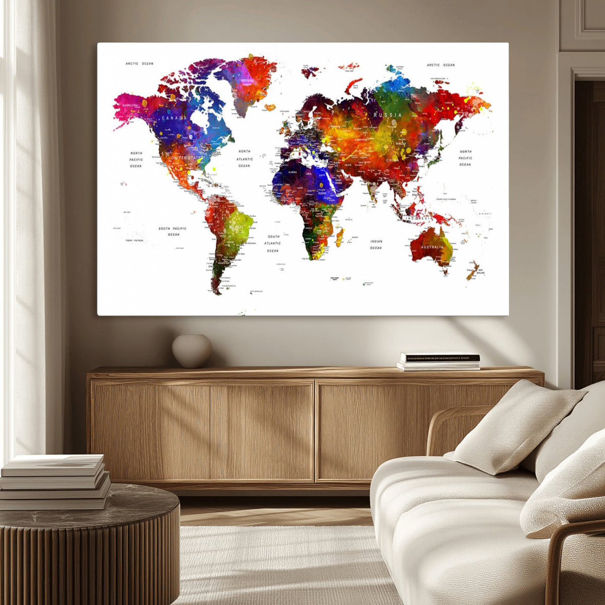 World Map Canvas Print – Detailed Map of the World Wall Art