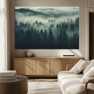 Misty Forest Wall Art Premium Canvas Print a Foggy and