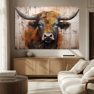 Abstract Bull Highland Cow Canvas Wall Art Print – Vibrant