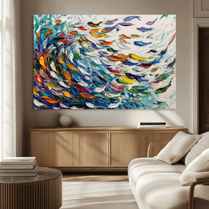 Modern Abstract Fish Shoal Wall Art Canvas Print, Colorful