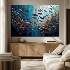 Modern Abstract Fish Shoal Wall Art Canvas Print, Colorful