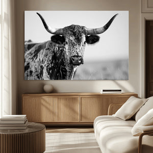 Texas Highland Cow Longhorn Canvas Print - Rustic Farmhouse