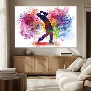 Colorful Golfer Swing Wall Art Canvas Print - Ready to Hang,