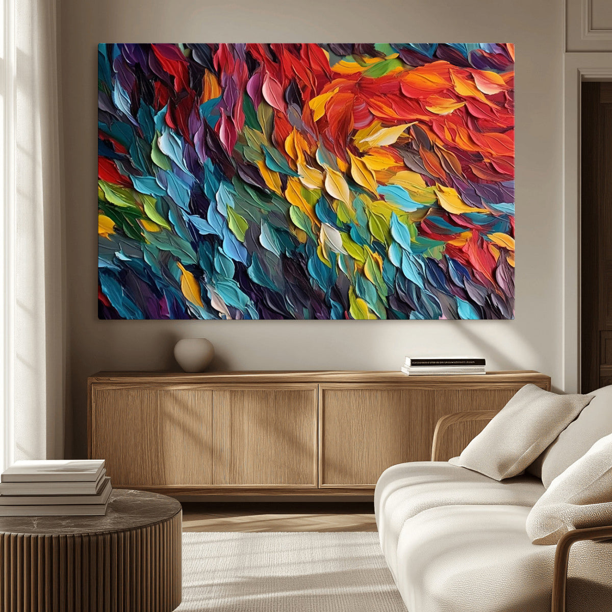 Vibrant Abstract Leaf Wall Art Canvas Print | Bold Colorful