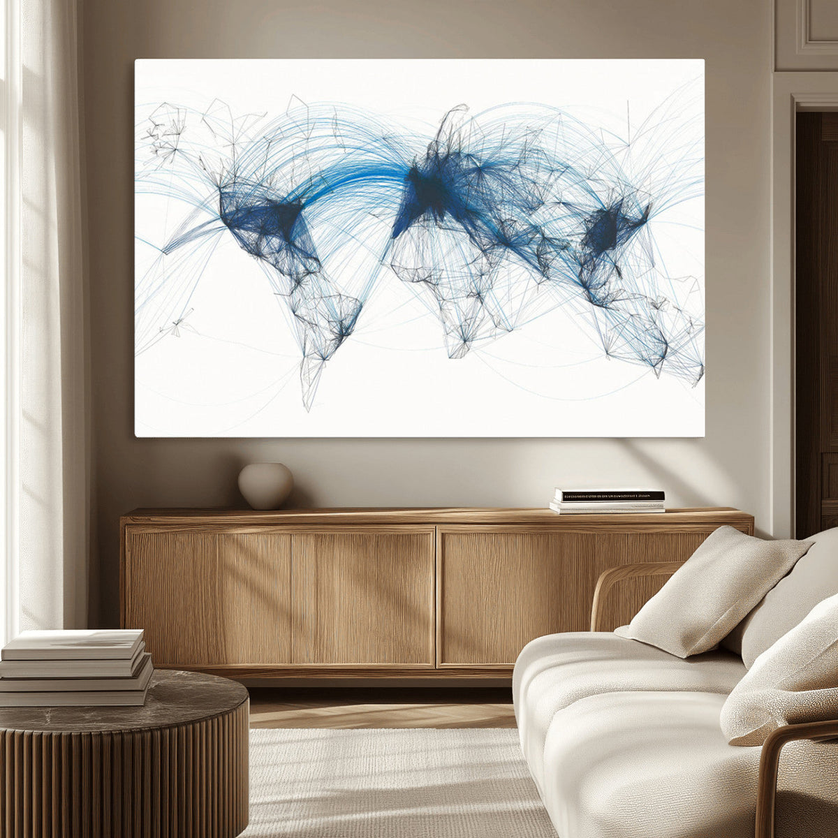 Flight Route Map Wall Art Canvas Print, Abstract Air Traffic