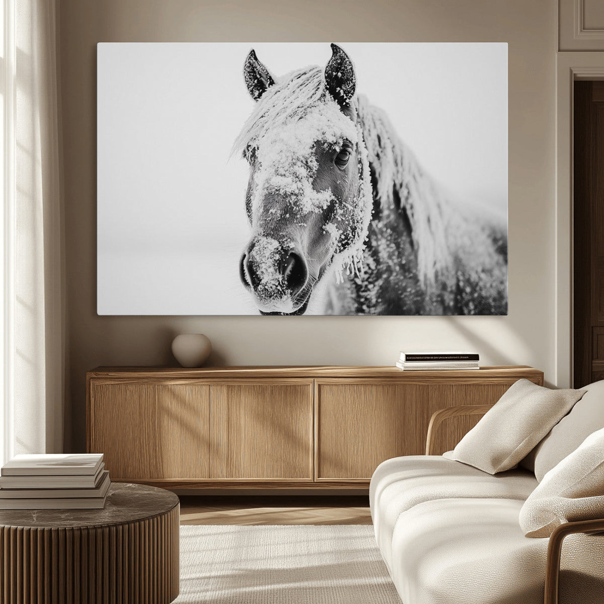 White Horse Wall Art | Ready to Hang and Framed | Winter