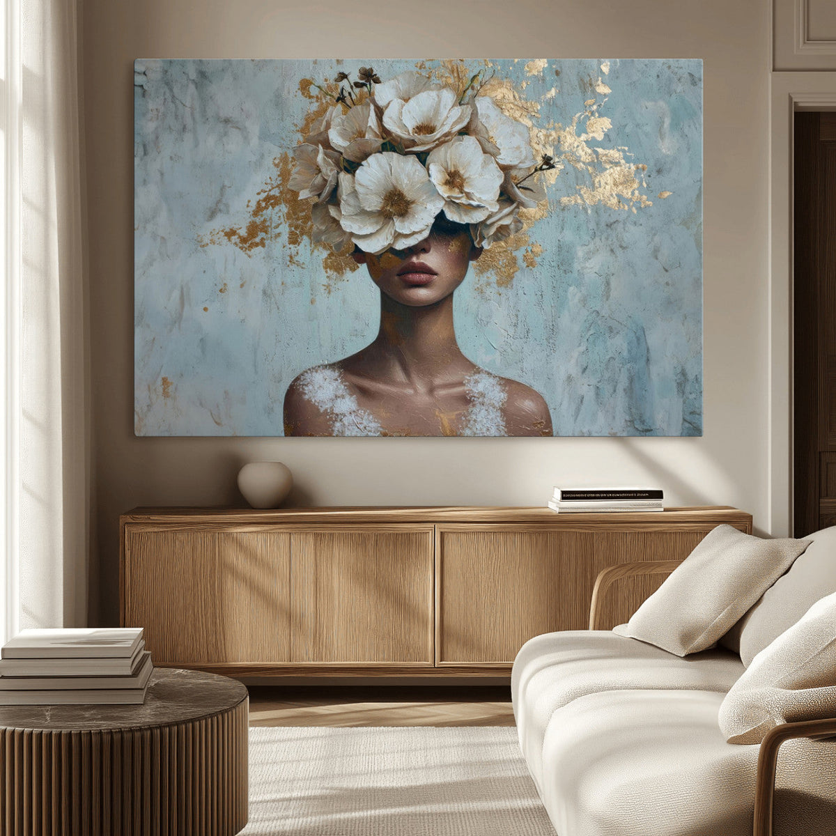 Golden Petal Wall Art - Petal Silhouette Woman Wall Art