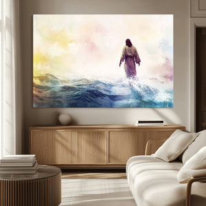 Watercolor Jesus Walking on Water Canvas Print, Christian