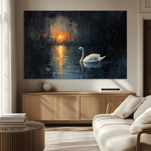 Abstract Swan on Water Wall Art Canvas Print - Elegant