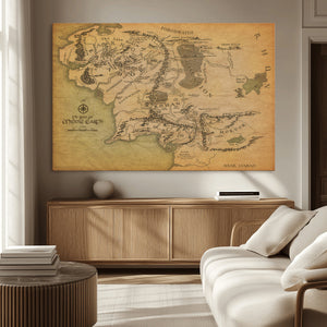 Middle Earth Map Canvas Wall Art – Vintage Fantasy Map