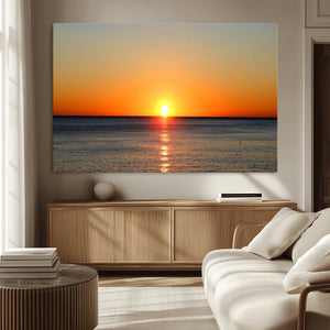 Golden Horizon Sunset Over Ocean Wall Art Canvas Print –
