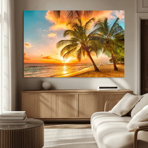 Tropical Sunset Beach Canvas Wall Art Print – Vibrant Palm